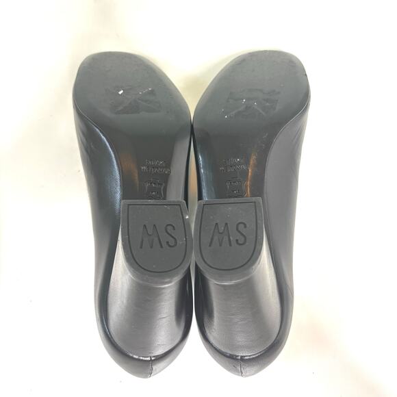 Stuart Weitzman Black Leather Block Heel Pump Rounded Square Toe 10 - Picture 7 of 8